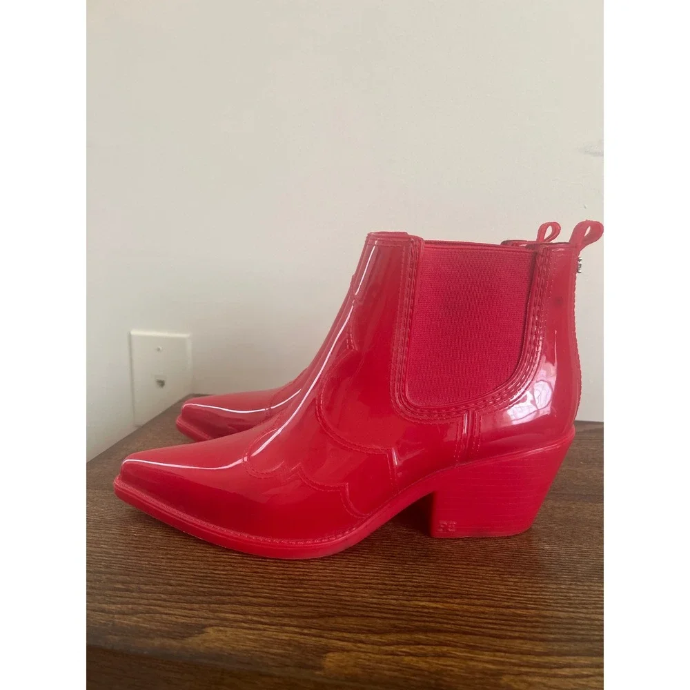 Sam Edelman Winona Red Glossy Western Rain Boots Ankle Pointed Toe Womens 8